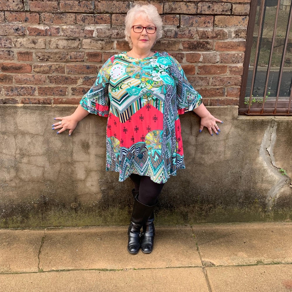 Boho Peasant Ruffle sleeve shift dress Plus
